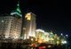 China: The Peace Hotel (left), the Bank of China and other buildings on the Bund (Zhongshan Donglu) by night, Shanghai